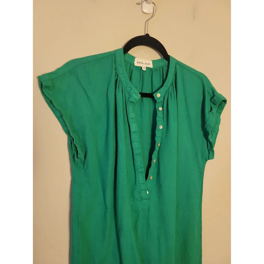 Bella Dahl Cap Sleeve Henley Dress Sz M Beachy Vacation Sustainable - Picture 2 of 7